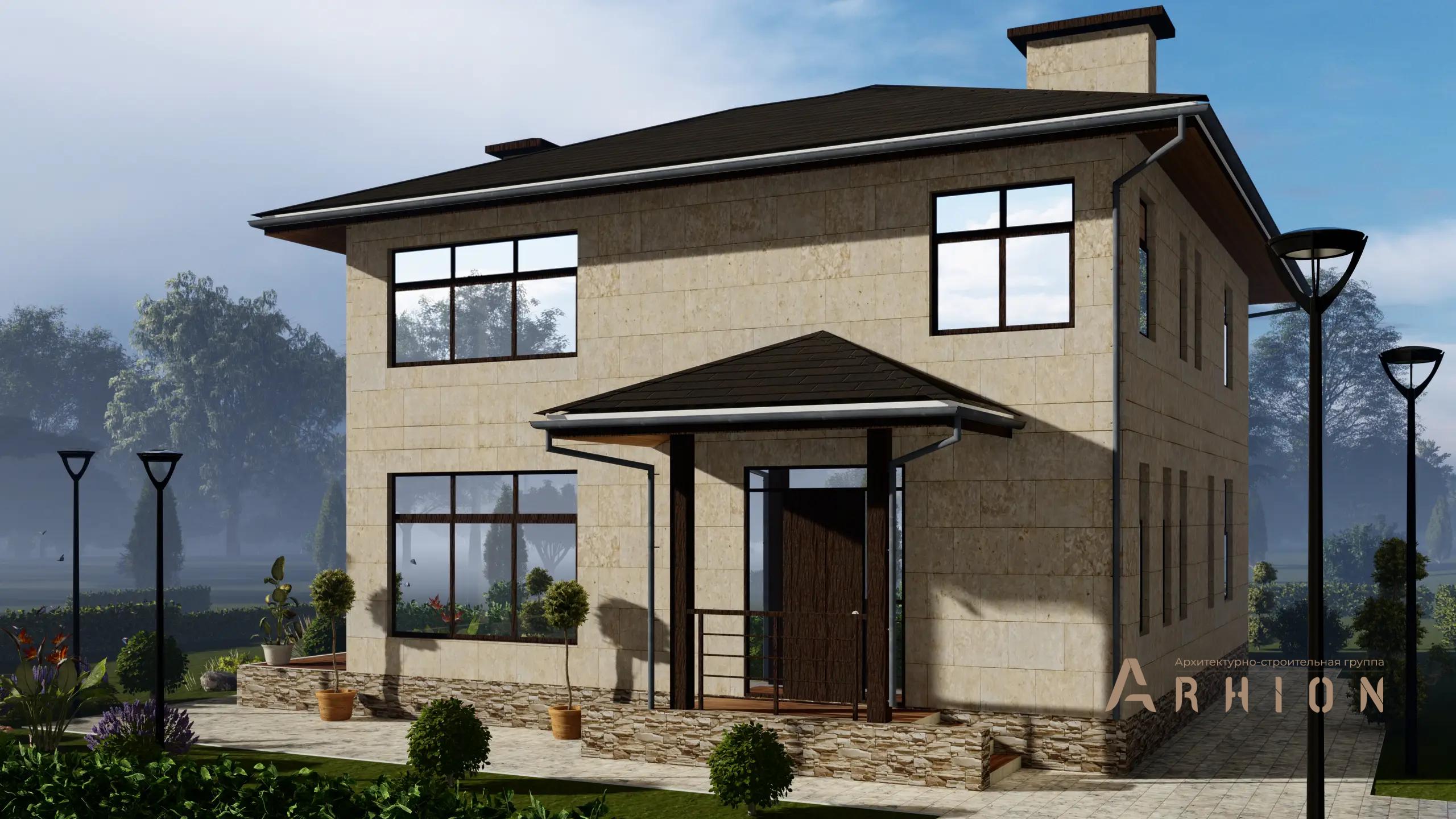 5. Проект двухэтажного дома в современном стиле с четырехскатной, H-1303, площадью - 171 кв c терассой